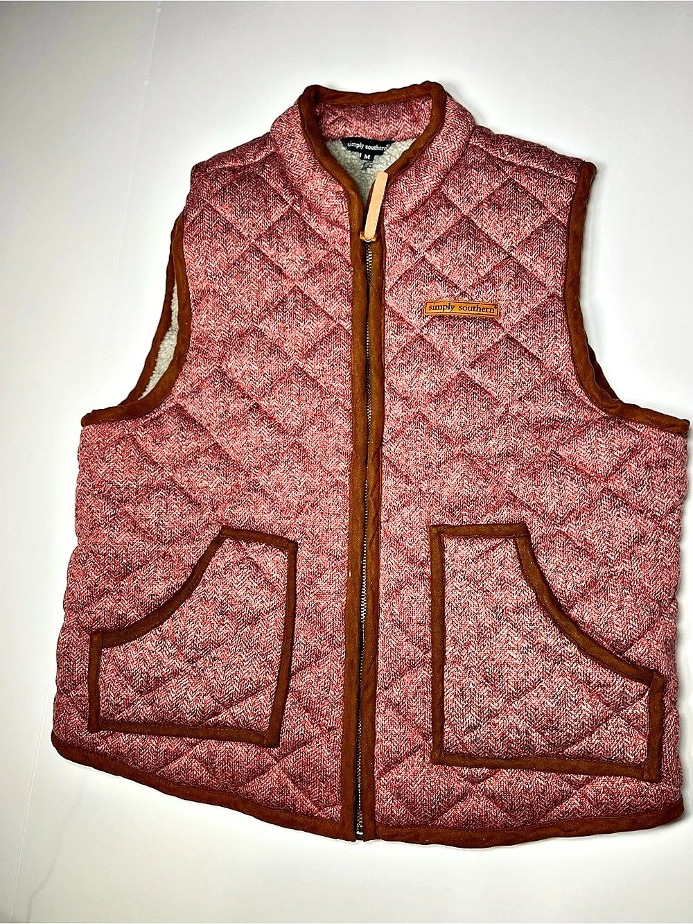 Simply Southern Quilted Vest in Pink & Brown Size Medium Like New